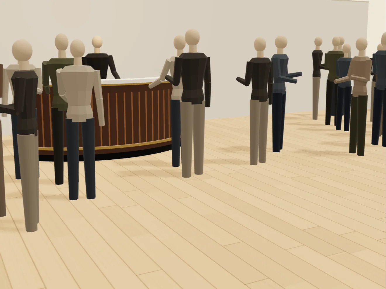Eye-level view inside the planned Axis event with guests and hospitality service.